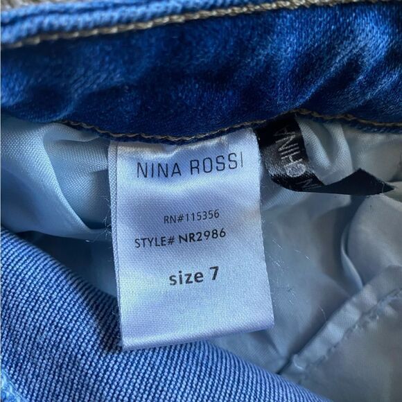 Nina Rossi Jeans Super High Rise Flare Long New Distressed Women’s Size 7 - Picture 10 of 10